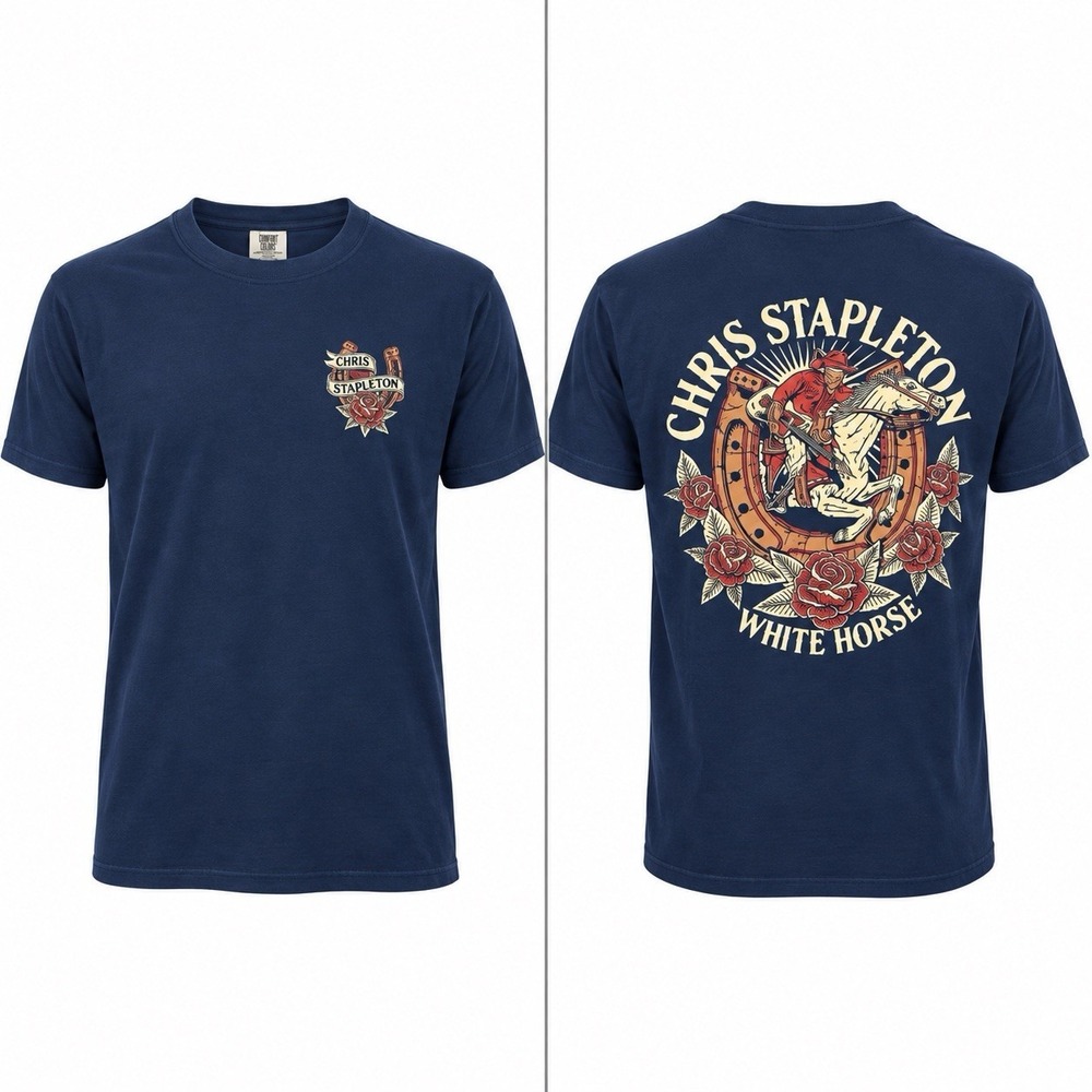 Official Chris Stapleton White Horse Tour T-Shirt Navy Blue Men's Medium Western